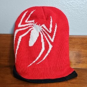 Red Beanie with White Spiderman Design